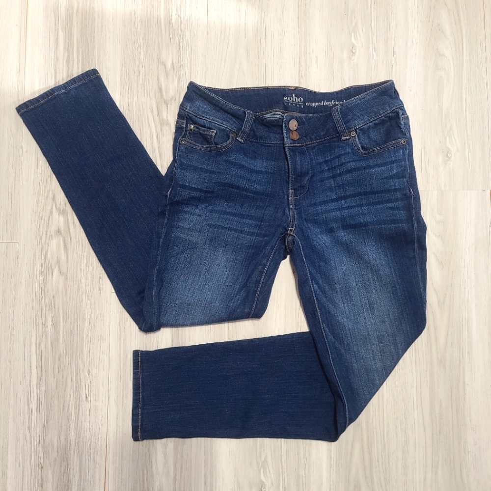 Soho Jeans "Cropped Boyfriend" Low Rise Dark Wash Denim Jeans Pants Size 0